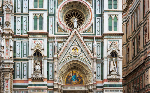 Florence, Italy - April 6, 2022: Details of the exterior of the Cattedrale di Santa Maria del Fiore (