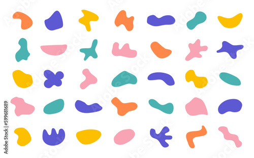 Trendy random shapes. Big vector set of abstract color organic shapes, blobs and blotch of irregular shape. Random oval blobs collection, inkblot silhouettes, geometric silhouettes.