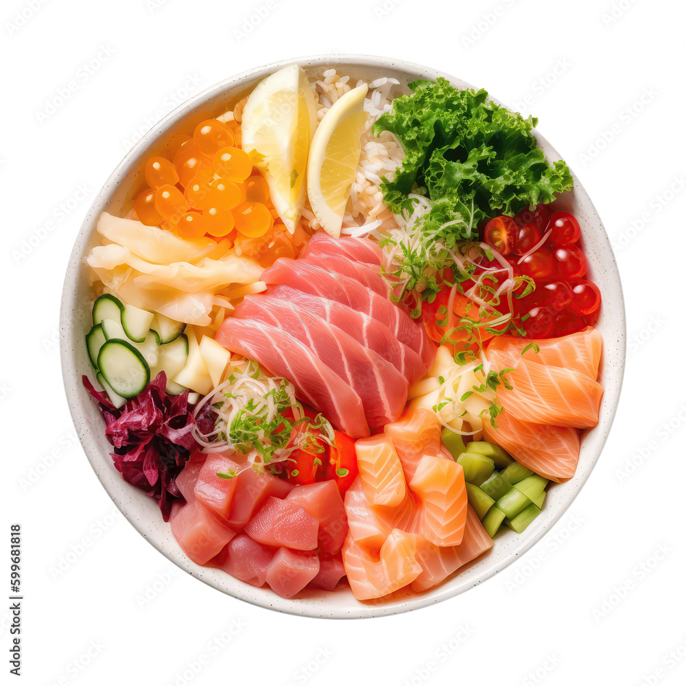 Chirashi Sushi Japanese Dish On White Plate. Isolated On A Transparent Background, Png. Generative AI