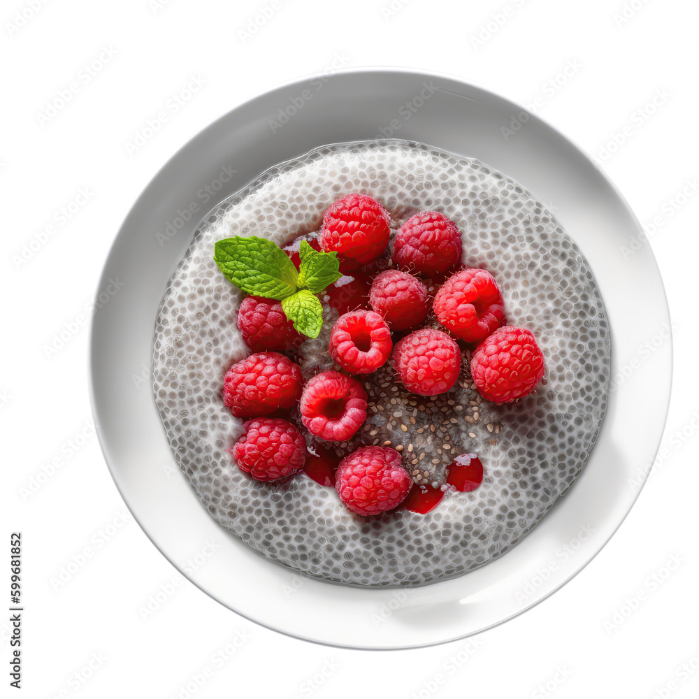 Chia Pudding On White Plate. Isolated On A Transparent Background, Png. Generative AI Chia Pudding On White Plate. Isolated On A Transparent Background, Png. Generative AI