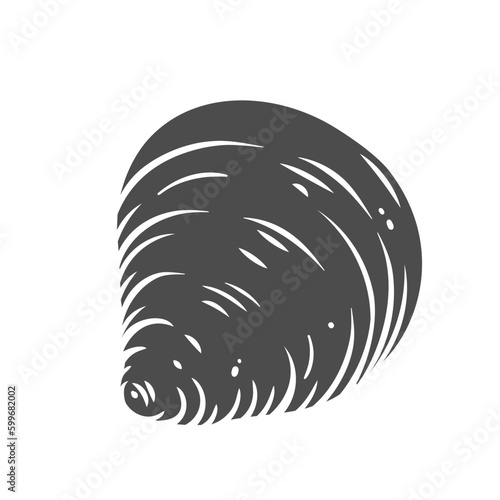 Mussel shell glyph icon vector illustration. Stamp of edible mussel and underwater marine bivalve mollusk in shell, exotic clam shellfish and underwater animal from sea and ocean bottom or beach