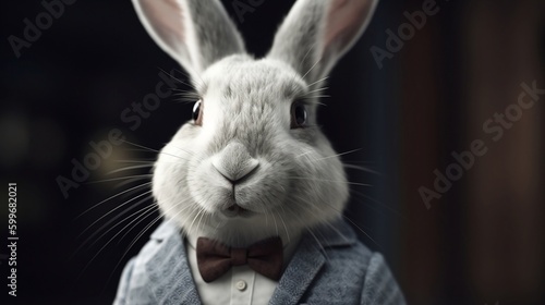 white rabbit on a black background. Generative AI. © D