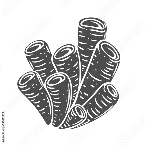 Tube sponge coral glyph icon vector illustration. Stamp of underwater marine animal with pipe shape from tropical deep water, sea and ocean biodiversity, silhouette of natural coral reef wildlife