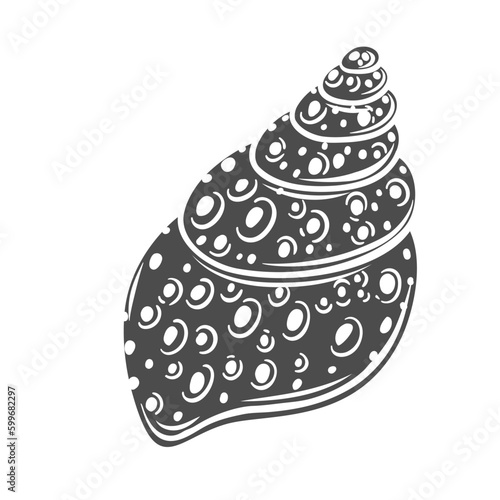 Turban shell of snail glyph icon vector illustration. Stamp of marine gastropod mollusc with conch shell from sea or ocean beach, silhouette of horned detailed tropical shellfish of spiral shape photo