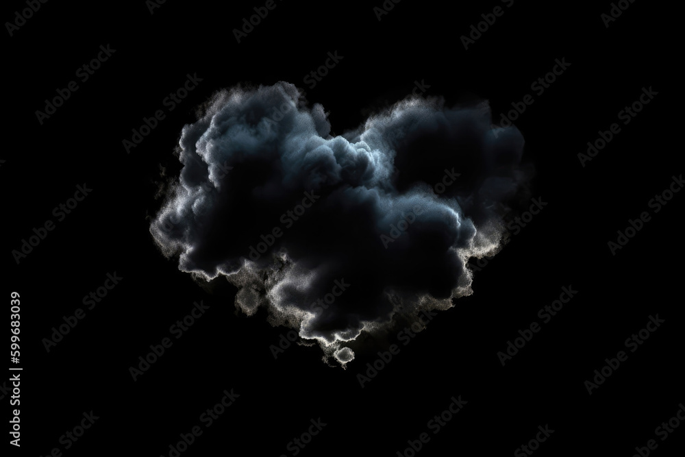 Cloudy Heart Sign On Black Background. Generative AI Cloudy Heart Sign On Black Background. Generative AI