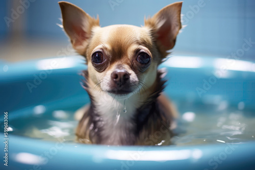 Chihuahua Relaxing In Hydrotherapy Pool. Generative AI © Anastasiia