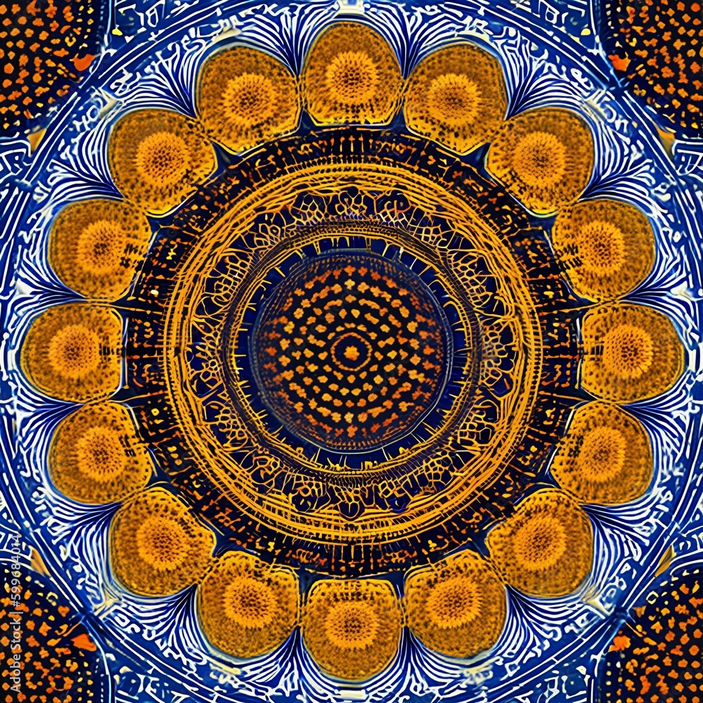 Fototapeta premium A kaleidoscopic pattern of overlapping circles in shades of warm yellow and orange4, Generative AI