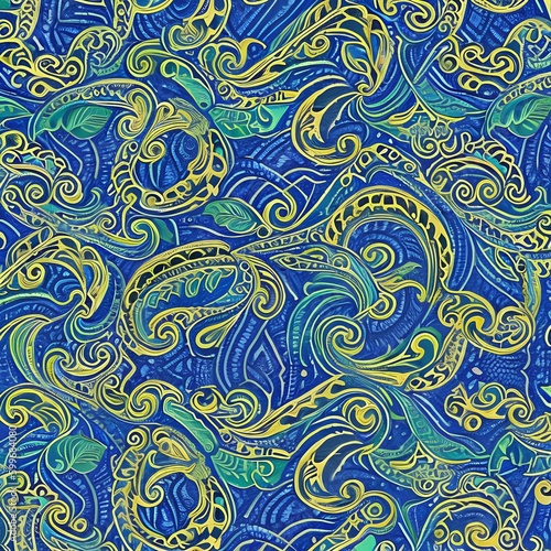 A swirling, paisley-like pattern in shades of blue and green1, Generative AI