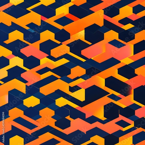 A repeating pattern of interlocking hexagons in shades of orange and pink4, Generative AI