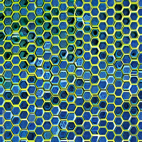 A repeating pattern of interlocking hexagons in shades of green and blue5, Generative AI photo