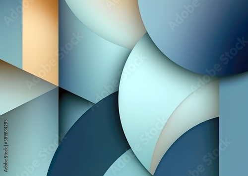  Abstract geometric background with overlapping circles and soft gradients in blue and gold tones, sleek and modern design - AI generated. photo