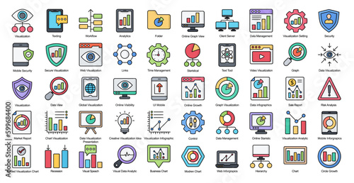 Data Visualization Color Line Iconset Web Presentation Filled Outline Icon Bundle 