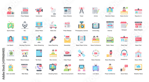 News Flat Iconset Journalist Newspaper Blog Color Icon Bundle