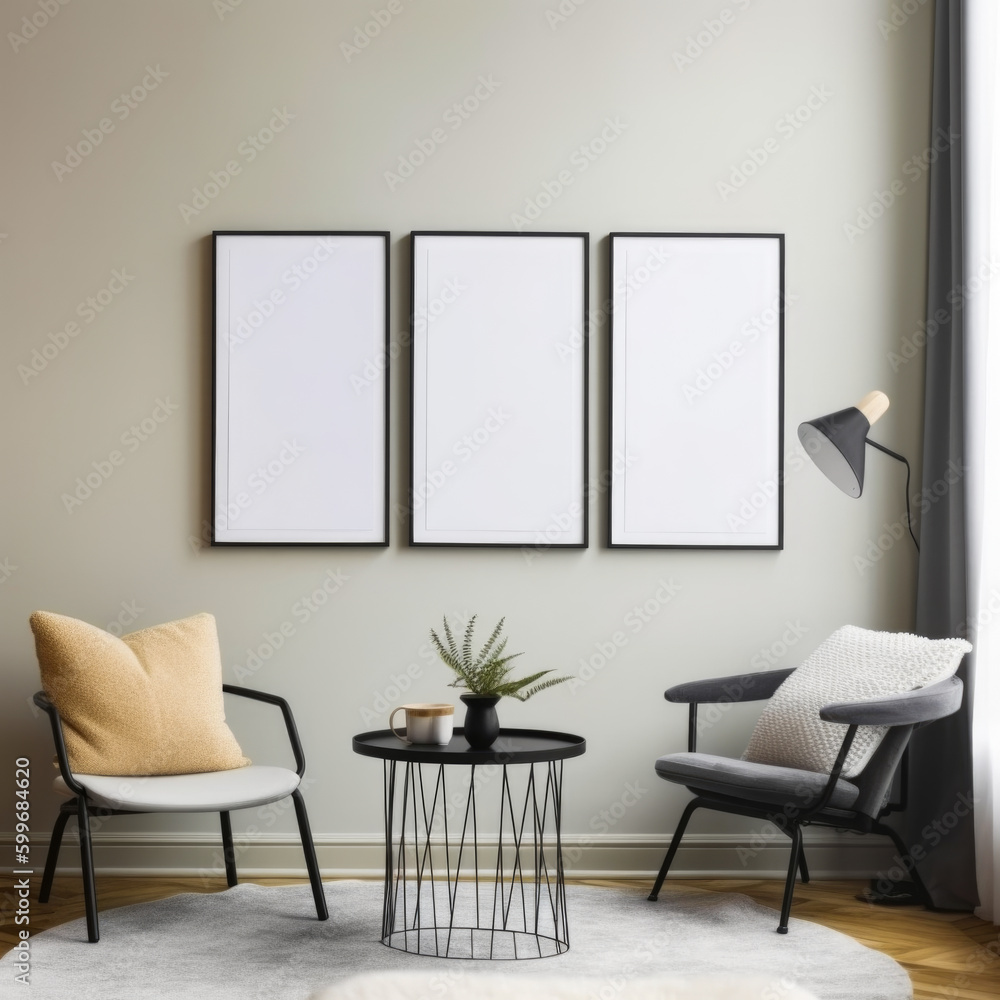 Frame mockup in cozy living room interior, Generative Ai Frame mockup in cozy living room interior, Generative Ai