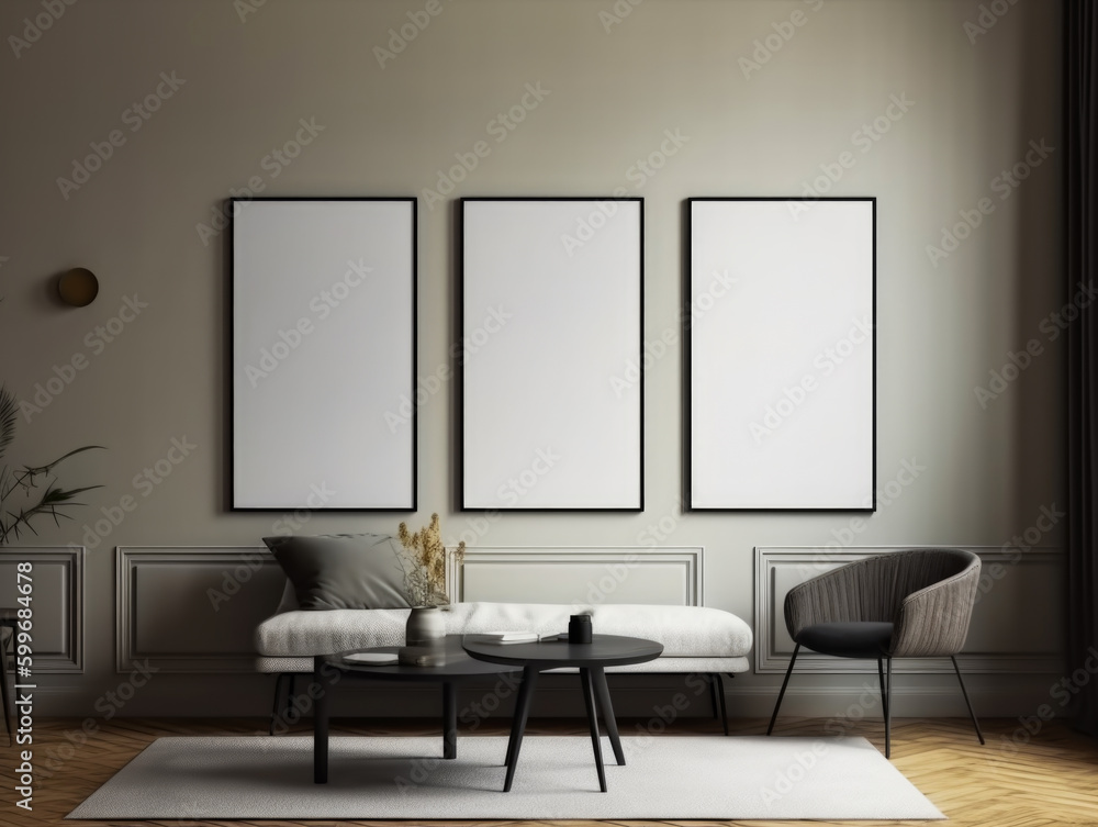 Frame mockup in cozy living room interior, Generative Ai Frame mockup in cozy living room interior, Generative Ai
