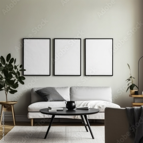 Frame mockup in cozy living room interior, Generative Ai © Ivy