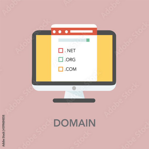 Domain name registration, flat design vector illustration.