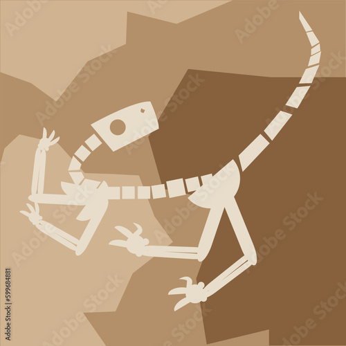 Dinosaur diplodocus skeleton remains archeology excavation concept. Vector flat graphic design illustration
