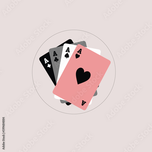 Set of four aces playing cards suits. Winning poker hand.