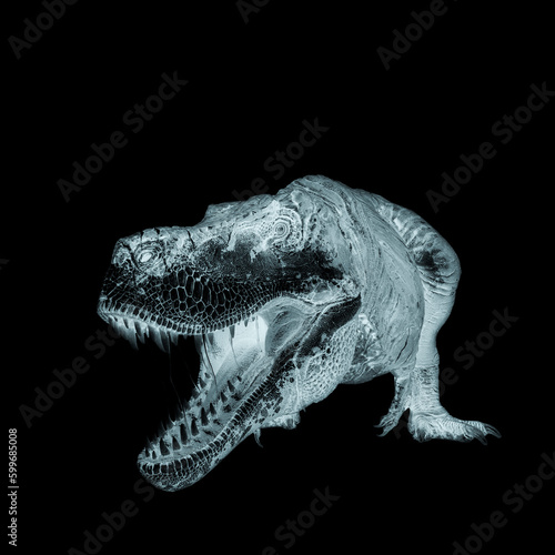 tyrannosaurus rex is getting ready to jump in white background