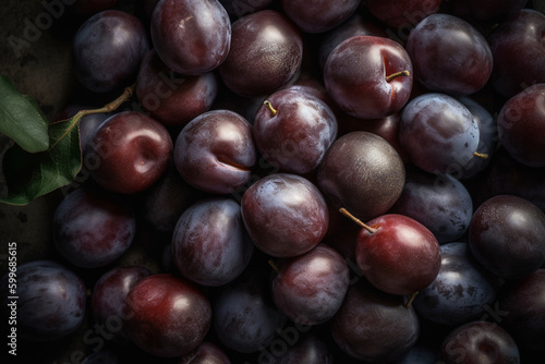 Hundreds of fresh plums seamless background, Generative Ai