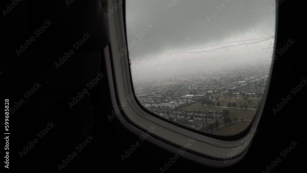 Preparing for a private flight. Airplane taking off from the airport. Rainy Day. Modern private business jet leather seats and interior. Preparing for a private flight. Airplane taking off from the airport. Rainy Day. Modern private business jet leather seats and interior.