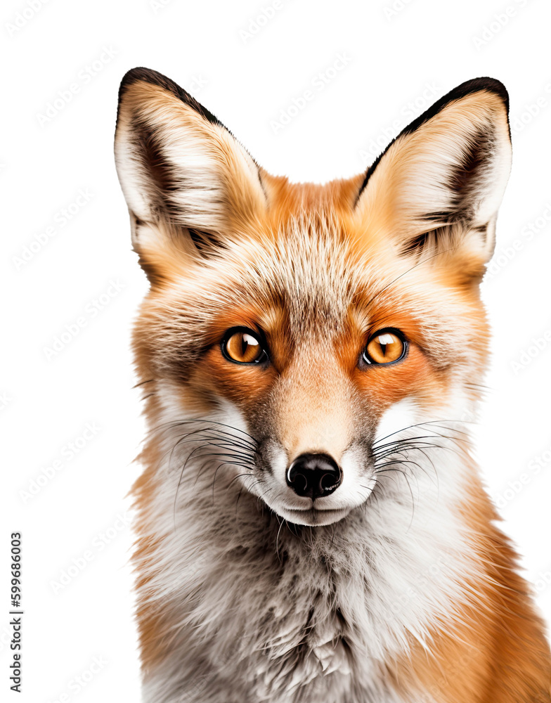 face / portrait of a beautiful red fox isolated over a transparent background, wildlife and nature design element, generative AI face / portrait of a beautiful red fox isolated over a transparent background, wildlife and nature design element, generative AI