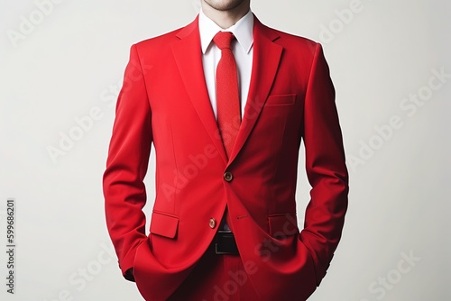 A businessman in a red suit on a white background is isolated. photo