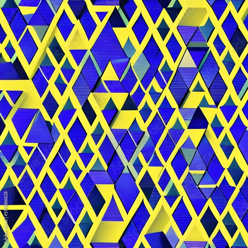 A repeating pattern of interlocking triangles in shades of purple and blue1, Generative AI photo