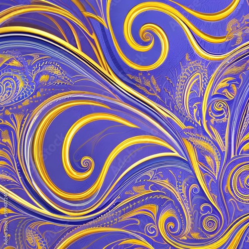 A swirling, paisley-like pattern in shades of purple and blue3, Generative AI