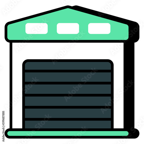 A flat design icon of warehouse