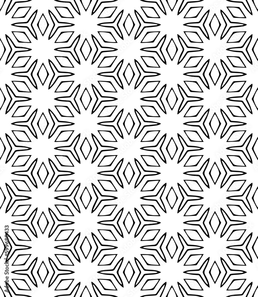 Black and white seamless abstract pattern. Background and backdrop. Grayscale ornamental design. Mosaic ornaments. Vector graphic illustration. EPS10.