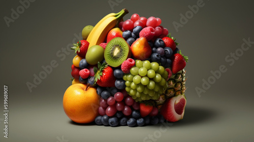 Various Fruits forming a creative brain Eating healthy food  Generative Ai