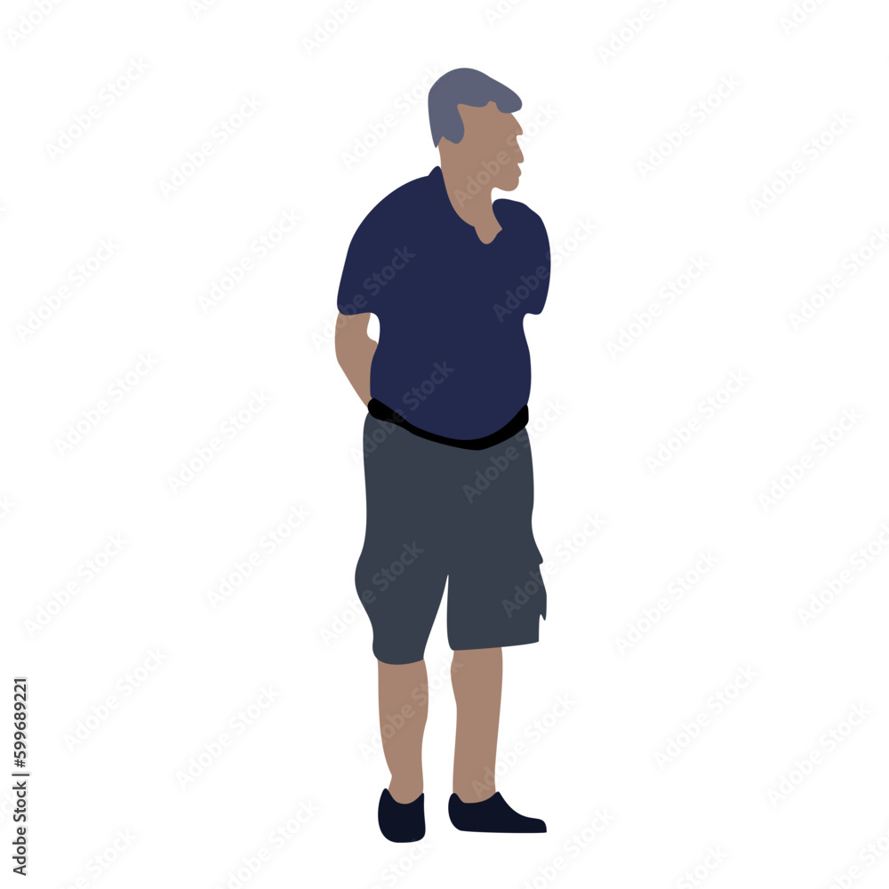 Flat vector drawing of a standing man. A silhouette image of an old man walking. Urban infographics Flat vector drawing of a standing man. A silhouette image of an old man walking. Urban infographics