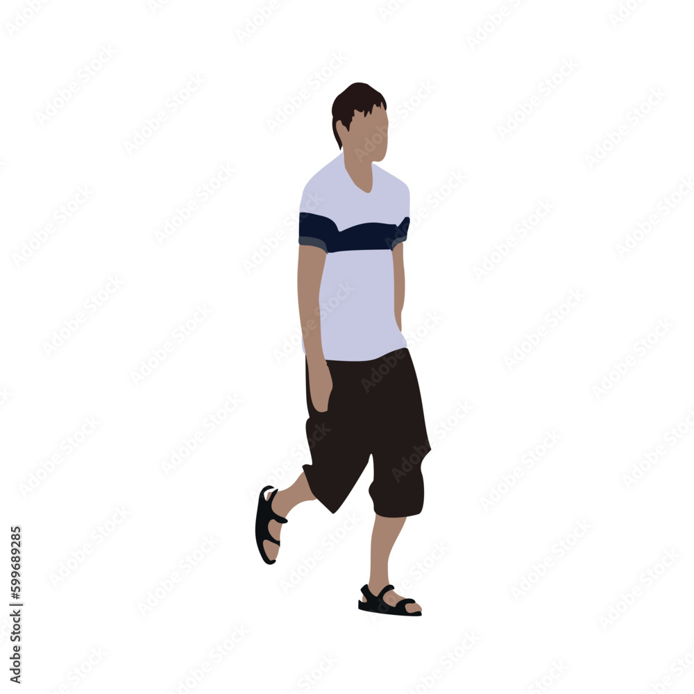 Vector drawing of a running  man in summer clothes. Flat image. City infographics
