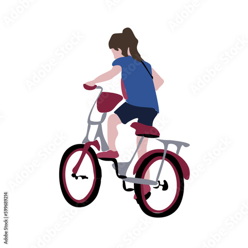 Vector image of a girl on a bicycle. Silhouette of a child. Urban environment