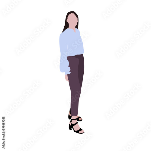 Vector drawing of a running woman in summer clothes. Flat image. City infographics