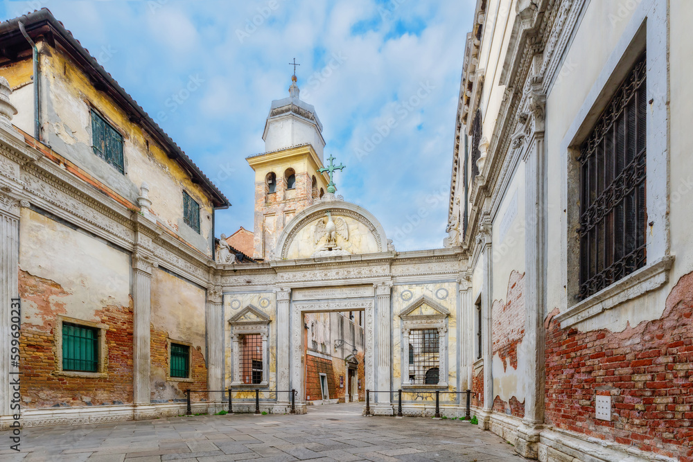 Venice, Italy. Church of San Giovanni Evangelista (Chiesa di San Giovanni Evangelista). The walls of the inner yard