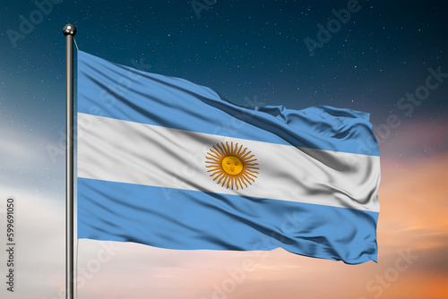 Waving flag of the Argentina. Pole Flag in the Wind. National mark. Waving Argentina Flag. Argentina Flag Flowing.