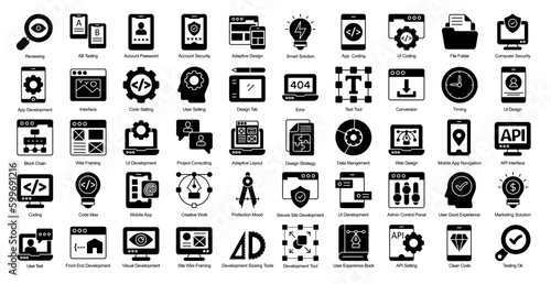 UI Development Glyph Iconset User Interface Glyph Icon Bundle in Black