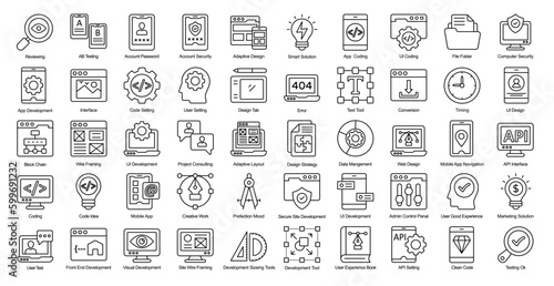UI Development Thin Line Iconset User Interface Outline Icon Bundle in Black