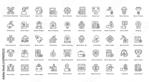Cryptography Thin Line Iconset Bitcoin Blockchain Crypto Outline Icon Bundle in Black