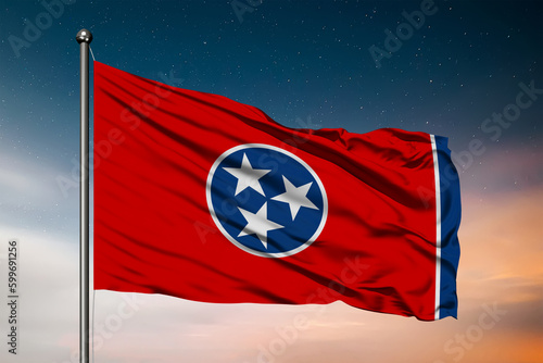 Waving flag of the Tennessee. Pole Flag in the Wind. National mark. Waving Tennessee Flag. Tennessee Flag Flowing.
