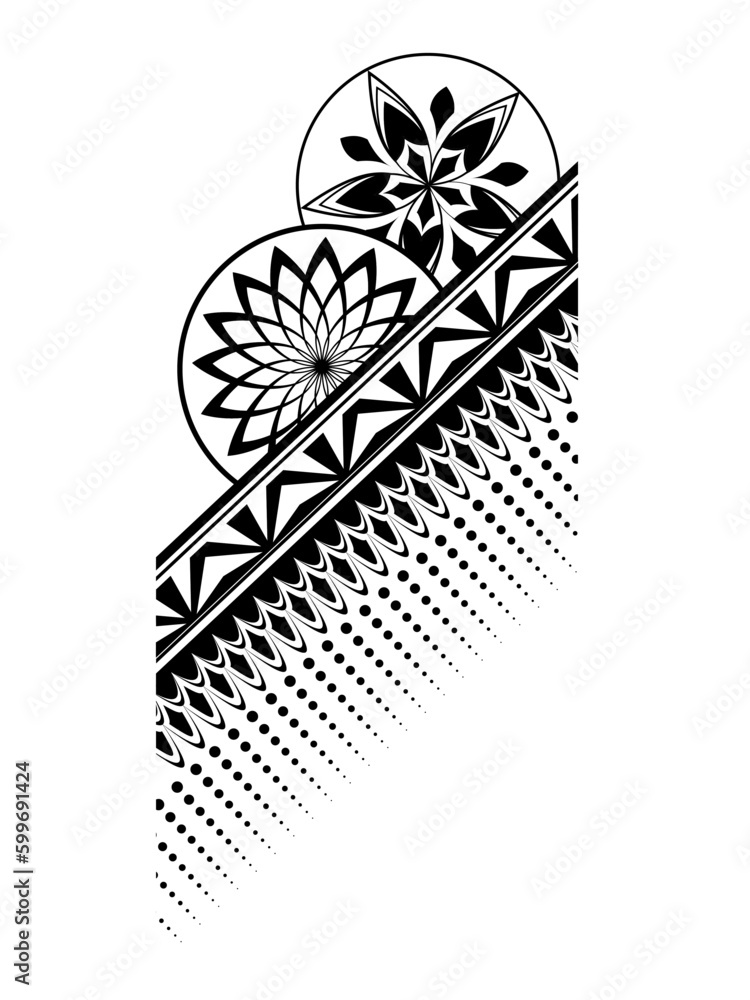 Geometric pattern design - Intricate, decorative and ornamental illustration in black and white