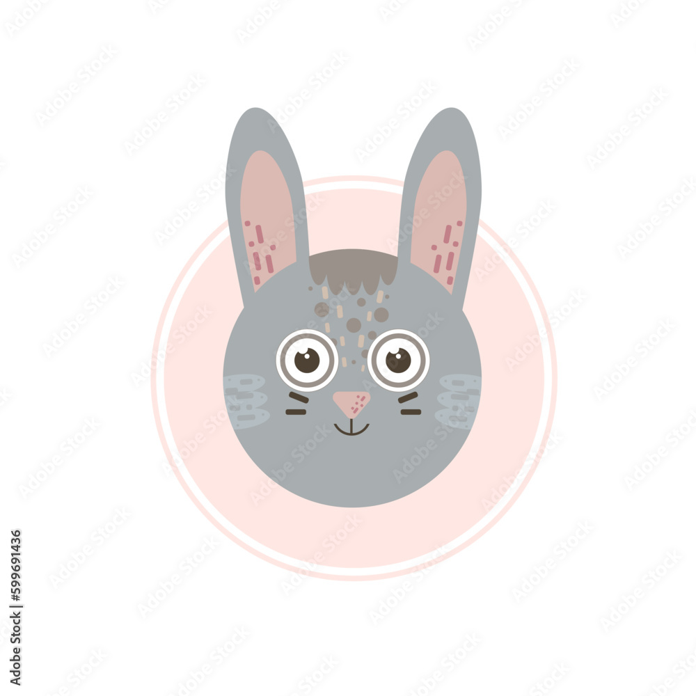 Fototapeta premium Vector ilustaration of cartoon flat rabbit in grey and pink colors