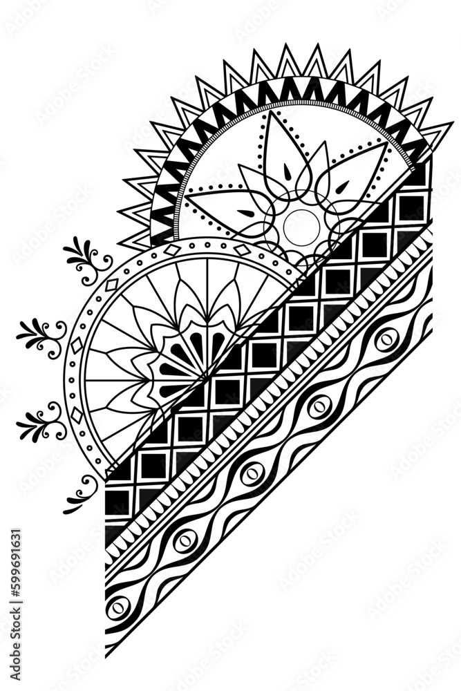 Geometric pattern design - Intricate, decorative and ornamental illustration in black and white