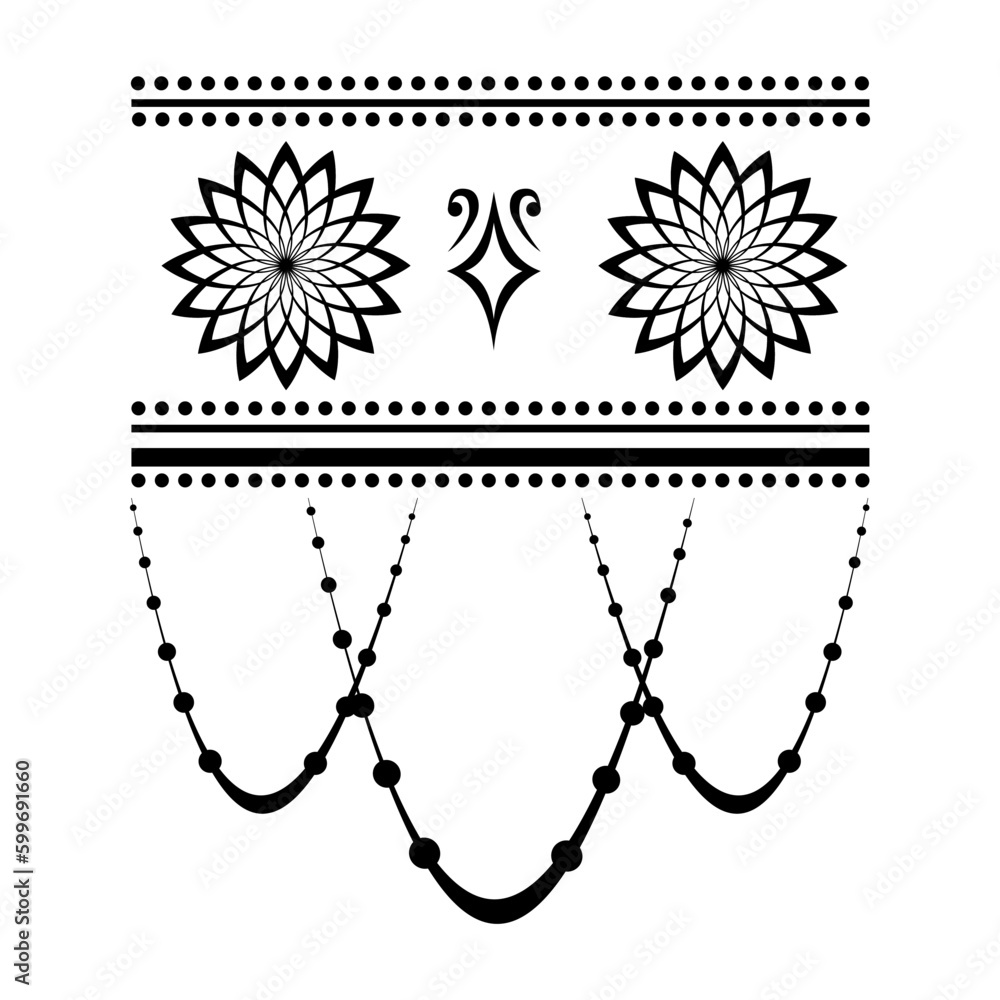 Geometric pattern design - Intricate, decorative and ornamental illustration in black and white