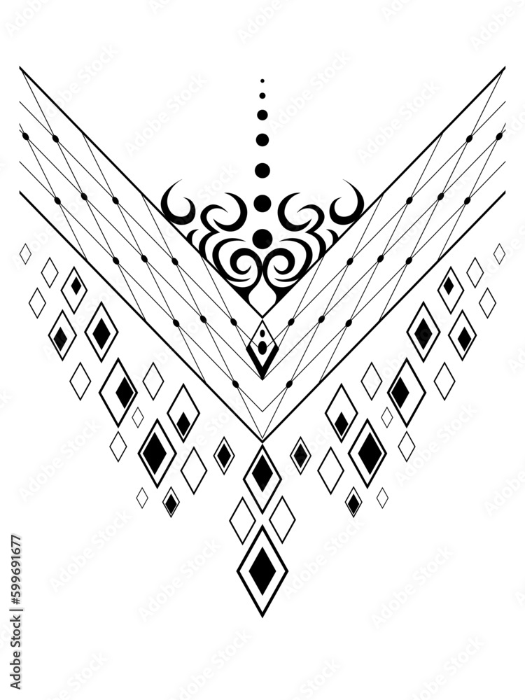 Geometric pattern design - Intricate, decorative and ornamental illustration in black and white