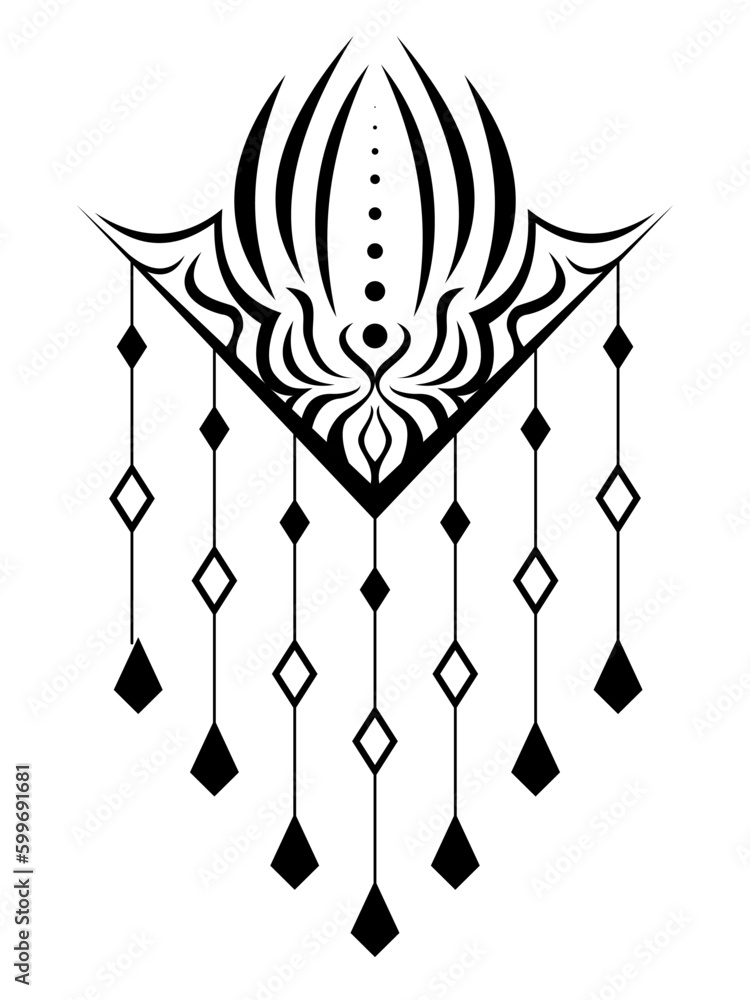 Geometric pattern design - Intricate, decorative and ornamental illustration in black and white