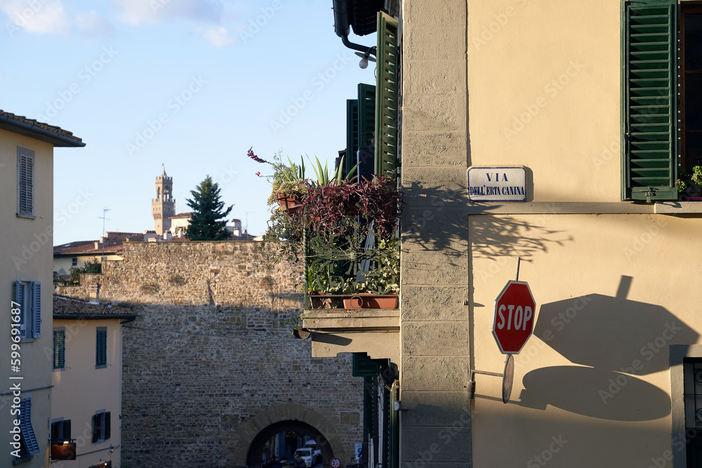 Beautiful old balcony with a view in Florence, Italy